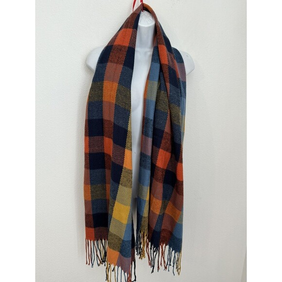 Unbranded Fall Winter Scarf  Blanket Fringe Boho Orange Blue Pumpkin Patch EUC - Picture 1 of 4